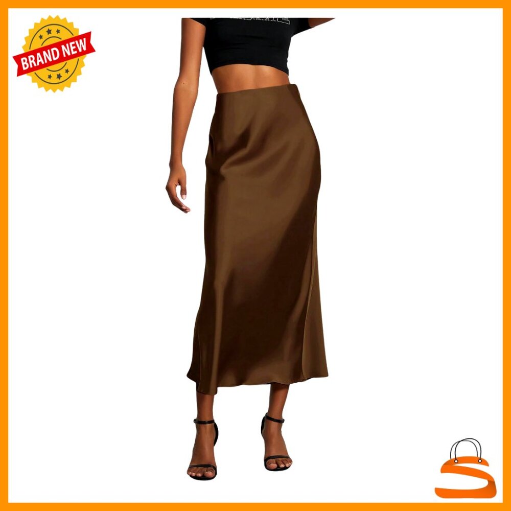 Satin Fishtail Midi Skirt High Waisted Flared Office Formal Wear